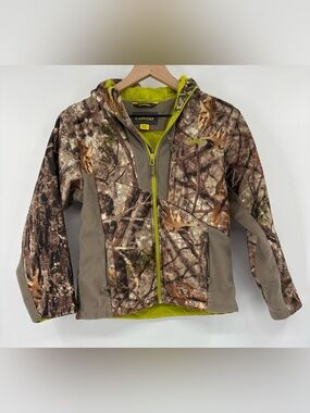 Cabela’s Youth M Zonz Woodlands Camo Fleece Hooded Hunting Jacket